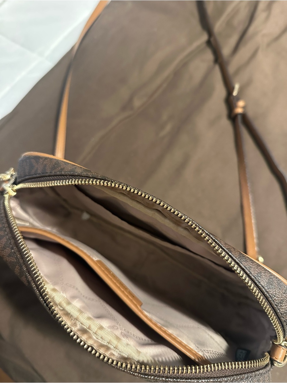 Michael Kors Dark Brown Logo Crossbody with Tan Trim - Picture 3 of 5